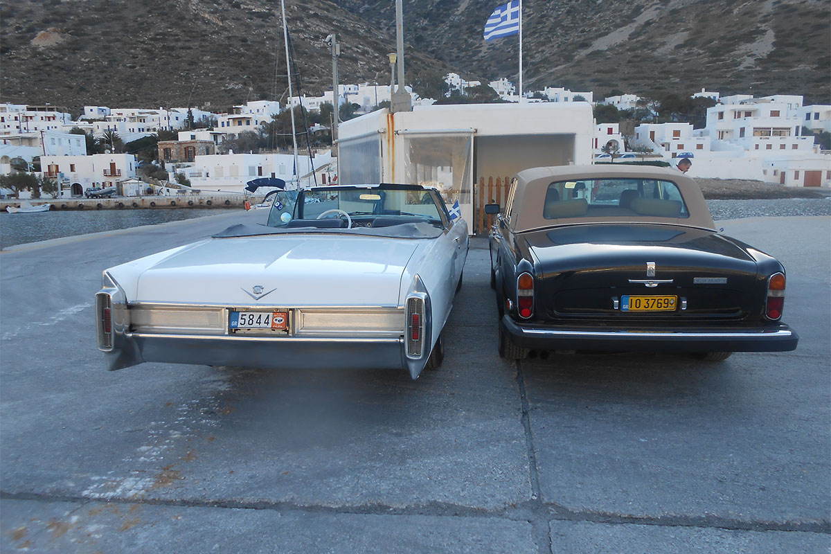 Transportation with an antique car at Sifnos