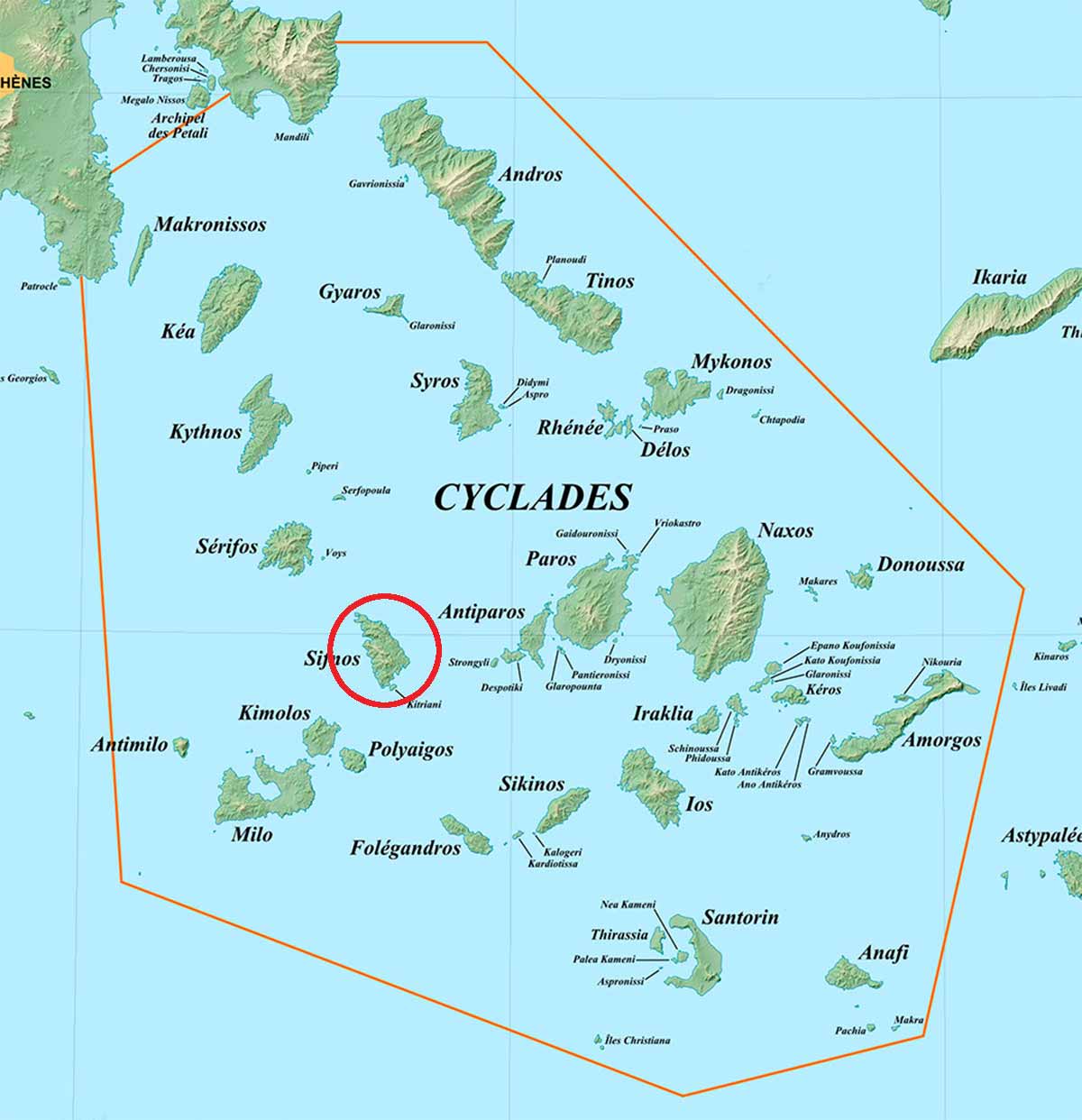 Karta över Kykladerna och Sifnos läge